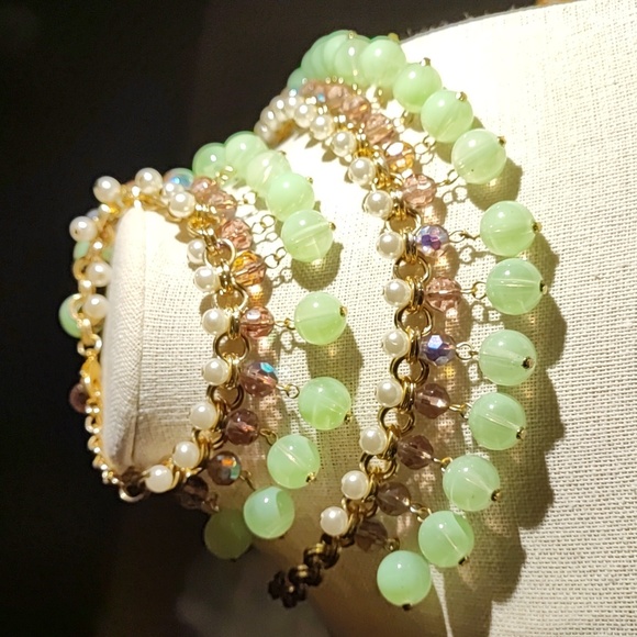 Set of Faux Jade Beads Pearls Bracelet and Necklace Vintage Amethyst Purple EUC - Picture 13 of 15